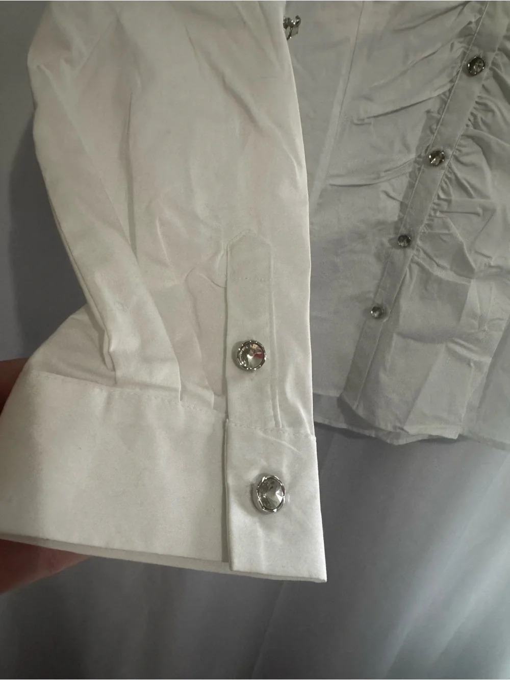 New York & Company White Ruched Front Button-Down Shirt